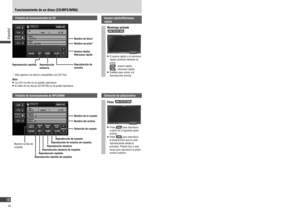 Page 18Pantalla de funcionamiento de SIRIUS
Muestra la pantalla Con gurar SIRIUS
Canal
Información del canalSelección 
directa de 
canales
Selección de 
categorías
Canales presintonizados
Indica que el sintonizador de 
radio por satélite SIRIUS está 
listo
Selección de lista
Selección de un canal
Pulse .
Si el ajuste de categoría está 
activado
   Se puede cambiar de canal dentro 
de la categoría seleccionada.
Si el ajuste de categoría está 
desactivado
   Se puede cambiar de canal 
entre todos los canales de...