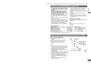 Page 1072 1
34
 



5
6
818
7
–
–
¿Qué es MP3/WMA?
MP3 (MPEG Audio Layer-3) y WMA (Windows Media™
Audio) son formatos de compresión de audio digital. El 
primero ha sido desarrollado por MPEG (Motion Picture 
Experts Group) y el segundo, por Microsoft Corporation. 
Si se utilizan estos formatos de compresión, se puede 
grabar el contenido de unos 10 CD de música en un solo 
CD (estas cifras corresponden a datos grabados en un 
CD-R o CD-RW de 650 MB con una tasa de bits  ja de 
128 kbps y una frecuencia...