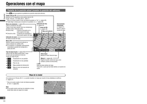 Page 26Marca GPS
Aparece cuando la posición del vehículo se 
calcula mediante los satélites GPS. 
   Si no aparece o si parpadea continuamente, 
compruebe la posición de montaje de la 
antena del GPS.
[Vista mapa]
Muestra el menú Vista del mapa.
[Marca] (
 página 60)
Registra el punto central del mapa como 
contacto (Libreta de direcciones). 
[] para que las teclas táctiles se muestren de 
nuevo. Acercamiento/
alejamiento 
(
 página 31)
Acerca o aleja la 
escala del mapa.
  Operaciones con el mapa
 Pantalla...