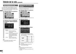 Page 54 Nueva búsqueda de la ruta
Durante la guía de ruta, la búsqueda de la ruta se puede 
repetir cuando se visualiza la pantalla de la posición 
actual. Las condiciones de búsqueda utilizadas para la 
ruta que se sigue en este momento se pueden modi car 
para realizar una nueva búsqueda.
1Seleccione [Ruta] en la pantalla de 
la posición actual.
   Aparecerá la pantalla de búsqueda de nueva ruta.
2Seleccione una de las condiciones 
de búsqueda: [Rápida1]/[Rápida2]/
[Corta].
   Se inicia la búsqueda y...