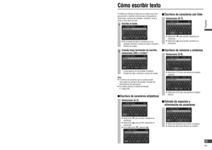 Page 95  Lista de códigos de idiomas
Para “Otros” (página 93)
Especi que el código de idioma de 4 dígitos pulsando los botones del [0] al [9]. Seleccione [Acept.] para terminar.
Nota:
  Una vez realizado el ajuste, se vuelve al menú principal.  Para volver a seleccionar mientras se escribe el número, seleccione [Borrar].
Código Nombre del idioma
0101 Afar
0102 Abkhaziano
0106 Afrikaans
0113 Amárico
0118 Árabe
0119 Asamés
0125 Aimara
0126 Azerbaiyano
0201 Bashkir
0205 Bielorruso
0207 Búlgaro
0208 Bihari
0209...