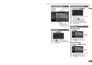 Page 13Preparation:   Connect an iPod with the Direct cable for iPod 
(CA-DC300U, option).
Controllable iPod/
software version
   3rd generation iPod/ver. 2.2 – 2.3   4th generation iPod/ver. 3.0.2 – 3.1   5th generation iPod/ver. 1.0 
(Video and photos cannot be displayed.)
   iPod Photo/ver. 1.0 – 1.2 
(Photos cannot be displayed.)
   iPod mini/ver. 1.2 – 1.4   iPod nano/ver. 1.0
*   Operation has been con rmed for software available 
at the end of February, 2007. We do not guarantee 
proper operation...