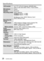 Page 2828   VQT4B72 (ENG)
Specifications
LCD monitor3.0” TFT LCD (4:3) (Approx. 460,800 dots) 
(field of view ratio about 100%) / Touch screen
Microphone Stereo
Speaker Monaural
Recording media Built-in Memory
DMC-ZS20 (Approx. 12 MB)DMC-ZS19 (Approx. 70 MB)
SD Memory Card / SDHC Memory Card /  
SDXC Memory Card
Recording file 
format Still picture JPEG (based on Design rule for Camera File 
system, based on Exif 2.3 standard /  
DPOF corresponding) / MPO
Motion picturesAVCHD / MP4 / QuickTime Motion JPEG
Audio...