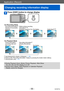 Page 55VQT4P14
Application (Record)
Changing recording information display
- 55 -
Press [DISP.] button to change display
 ●In Recording ModeRecording information*1
(Number of recordable 
pictures)Motion picture recording 
information*1,*2 (Available recording time)No display
Guide lines*1,*3
 ●In Playback ModePicture information
(recording date and 
time, etc.)Recording information*1
([Flash], [Sensitivity] 
etc.)
No display
*1  Set [Histogram] to display a histogram.  (→48)*2  Return to the “Recording...