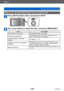 Page 196Wi-Fi
Sequence of connecting operationVQT4T08
- 196 -
What you can do with the [Wi-Fi] button when connected to Wi-Fi
Press [Wi-Fi] button when connected to Wi-Fi
Use cursor button to select the item, and press [MENU/SET]
Item Description
[Terminate the Connection] Terminates the Wi-Fi connection.
[Change the Destination] Terminates the Wi-Fi connection, and allows you to 
select a different Wi-Fi connection.
[Change Settings for Sending 
Images] For details (→214).
[Register the Current Destination to...