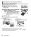 Page 1414   VQT5E54 (ENG)
Inserting and removing the battery or 
SD memory card (optional)
Make sure that the camera is turned off.
Slide the release lever () to the 
[OPEN] position and open the card/
battery door
Insert the battery and card, making sure 
that their orientation is correct
  • Battery:  Insert the battery all the way firmly and 
check that it is locked by lever ().
  • Card:  Insert the card all the way firmly until it 
clicks. Do not touch the terminals on the 
back of the card.
Close the...