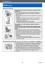 Page 8Preparations
Before use
SQW0195- 8 -
 ■Camera handling
Keep the camera away from excessive vibration, force, 
or pressure.
 ●Avoid using the camera under the following conditions, 
which may damage the lens, LCD monitor, viewfinder, or 
camera body.  
This may also cause the camera to malfunction or prevent 
recording.
 • Dropping or hitting the camera against a hard surface • Sitting down with the camera in your pants pocket or forcing it into a full bag
 • Adding accessories to the camera strap •...