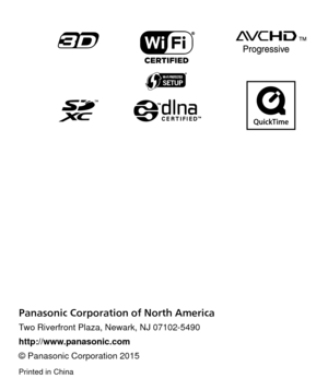 Page 49Panasonic Corporation of North America
Two Riverfront Plaza, Newark, NJ 07102-5490
http://www.panasonic.com
© Panasonic Corporation 2015
Printed in China 