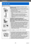 Page 8Preparativos
Antes de usar
SQW0197- 8 -
Preparativos
 ■Manejo de la cámara
Mantenga la cámara alejada de la vibración, fuerza o 
presión excesivas.
 ●Evite usar la cámara bajo las condiciones siguientes, las 
cuales pueden dañar el objetivo, el monitor LCD, el visor o 
el cuerpo de la cámara.  
Esto también puede ser la causa de que la cámara 
funcione mal o de que no grabe.
 • Dejar caer o golpear la cámara contra una superficie dura.
 • Sentarse con la cámara en los bolsillos de sus pantalones o...