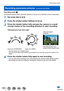 Page 109109
Recording mode
Recording mode: 
Consecutive photos taken while the camera is moved are combined to form \
a panorama.
1Set mode dial to [  ]
2Press the shutter button halfway to focus
3Press the shutter button fully and pan the camera in a small 
circular motion to the recording direction to start recording
Taking pictures from left to right
Horizontal/vertical  
guide line
Recording direction and 
progress status (approximate)
Image size: [STANDARD] Image size: [WIDE]
 • Pan the camera at a constant...