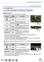 Page 285285
Playing Back and Editing Pictures
Using the [Playback] menu
5Press [MENU/SET] • The screen in step 3 reappears. To set another item, repeat steps 3 to 5.
6Press   to select [Begin Processing] and press [MENU/SET]
 ■Setting each item
When you select an item, the setting screen appears.
OperationTouch 
operation Description
 Drag
Used to make adjustments
[WB K Set] Used to display the color 
temperature setting screen 
(→136)
(Only when [White Balance] is set 
to [
  ])
[Adjust.] Used to display the...