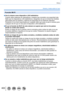 Page 403403
Otros
Avisos y notas sobre el uso
Función Wi-Fi
 ■Use la cámara como dispositivo LAN inalámbrico
Cuando utilice sistemas de ordenadores o equipos que necesiten una segur\
idad más 
fiable que los dispositivos LAN inalámbricos, asegúrese de que se \
tomen las medidas 
adecuadas para los diseños y defectos de seguridad de los sistemas ut\
ilizados. 
Panasonic no se hará responsable por cualquier daño que surja al u\
sar la cámara para 
cualquier otro fin que no sea para el dispositivo LAN inalámbrico....