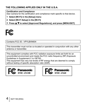 Page 44SQT1166 (ENG)
  THE FOLLOWING APPLIES ONLY IN THE U.S.A.
 
Certification and Compliance
  