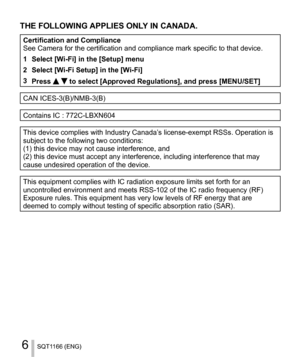 Page 66SQT1166 (ENG)
  THE FOLLOWING APPLIES ONLY IN CANADA.
 
Certification and Compliance
  