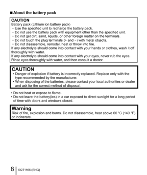 Page 88SQT1166 (ENG)
  ■ 
About the battery pack
 
CAUTION 
Battery pack (Lithium ion battery pack)
  • 