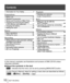 Page 1010SQT1166 (ENG)
  Contents
  ■ 
Information for Your Safety ...................... 3
 
Preparations
  ■ 
Before use.................................................11  ■ 
Standard accessories ............................. 12  ■ 
Names and Functions of Main Parts ..... 14  ■ 
Inserting and removing the battery 
or SD memory card (optional) ................ 17
  ■ 
Charging the battery ............................... 18  ■ 
Setting the clock ..................................... 20
 
Basics
  ■ 
Basic...