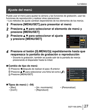 Page 2727SQT1168 (SPA)
Lo básico
  Ajuste del menú
 
