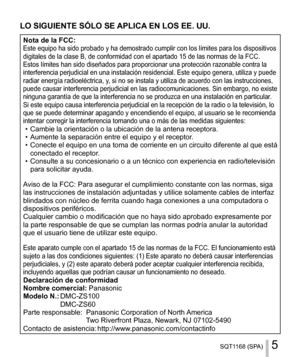 Page 55SQT1168 (SPA)
  LO SIGUIENTE SÓLO SE APLICA EN LOS EE. UU.
 
Nota de la FCC: 
