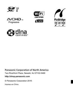 Page 68  Panasonic Corporation of North America  
Two Riverfront Plaza, Newark, NJ 07102-5490  
http://shop.panasonic.com
 
  © Panasonic Corporation 2016
 
Impreso en China 