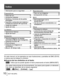 Page 1010SQT1168 (SPA)
  Índice
  ■ 
Información para su seguridad................ 3
 
Preparativos
  ■ 
Antes del uso............................................11  ■ 
Accesorios estándar ............................... 12  ■ 
Nombres y funciones de las partes 
principales ............................................... 13
  ■ 
Inserción y extracción de la batería o 
la tarjeta de memoria SD (opcional) ...... 16
  ■ 
Carga de la batería .................................. 17  ■ 
Ajuste del reloj...