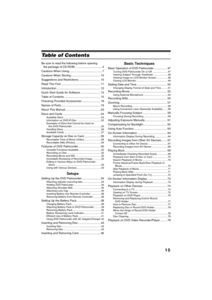 Page 1515
QR34642
Table of Contents
Be sure to read the following before opening 
the package of CD-ROM .................................. 4
Cautions When Using ......................................... 7
Cautions When Storing ..................................... 10
Suggestions and Restrictions ........................... 10
Read This First ................................................. 11
Introduction ....................................................... 12
Quick Start Guide for Software...