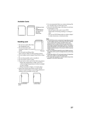 Page 2727
QR34642
Available Cards 
 
  Handling card 
D   o not use cards other than the designated ones.
 Do not touch the card 
termin al or allow  it to touch 
metal.
  Do  not paste  anything other 
than exclusive  label on  label pasting  portion.
  Do  not subject card  to  impact, bend card  or  drop 
it.
  Do  not disassemble  card  or modify  it.
  Do  not expose  card  to  water.
  Do  not use or  store card  in  the following places:
− Where the temperature is  high, such as  in 
vehicle at...