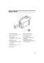 Page 1919
QR34642
Names of Parts 
1 Recording indicator (P. 95)
The red indicator will light during recording.
2 Optical 10× zoom lens (P. 57)
3 Lens hood (P. 58)
Always remove this lens hood when using 
generally available tele-conversion or wide-
conversion lens.
4 Infrared receiver (P. 37)
When the remote controller is used to operate 
the DVD Palmcorder, this receiver will receive 
the infrared signal.
5 Zoom lever (P. 57)
Push the lever to the T side for telephoto, or to 
the W side for wide-angle.
6...