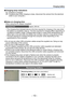 Page 13- 13 -
Charging battery
 ■Charging lamp indications
On:  Charging in progress
Of f:    Charging stops (After charging i s stops, disconnect the camera from the electrical 
outlet or your computer.)
 ■Notes on charging time
When using the AC adaptor (supplied)
Charging time Approx. 260 min
 • The charging time indicated above is the time required for charging in the case when 
the battery is completely used up. The time required for charging dif fers depending on 
conditions of battery usage. Charging...