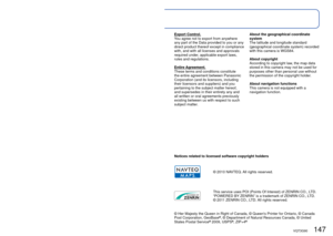 Page 147146   VQT3G90VQT3G90   147
Usage cautions and notes (Continued)
No Warranty.
This Data is provided to you “as is,” and 
you agree to use it at your own risk. 
Panasonic Corporation and its licensors 
(and their licensors and suppliers) make no 
guarantees, representations or warranties 
of any kind, express or implied, arising 
by law or otherwise, including but not 
limited to, content, quality, accuracy, 
completeness, effectiveness, reliability, 
fitness for a particular purpose, usefulness, 
use or...