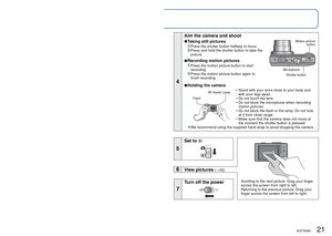 Page 2120   VQT3G90VQT3G90   21
 
Sequence of operations
1
Turn on the power
2
Set to 
3
Set to the desired Recording Mode
Align the mode dial correctly to 
the mode that you want to use. →
[Intelligent Auto] Mode
Take pictures with automatic settings. ( →26)
[Program AE] Mode Record pictures with your own settings. 
(→22)
[Aperture-Priority] ModeDetermine aperture, then record pictures. 
(→58)
[Shutter-Priority] ModeDetermine shutter speed, then record 
pictures. (→58)
[Manual Exposure] ModeDetermine aperture...