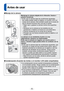 Page 6- 6 -
Antes de usar
 
■Manejo de la cámara
Mantenga la cámara alejada de la vibración, fuerza o 
presión excesivas.
 
●Evite usar la cámara bajo las condiciones siguientes, 
las cuales pueden dañar el objetivo, el monitor LCD o el 
cuerpo de la cámara. Esto también puede ser la causa de 
que la cámara funcione mal o de que no grabe.
 • Dejar caer o golpear la cámara contra una superficie dura
 • Sentarse con la cámara en los bolsillos de sus  pantalones o meterla a la fuerza en una bolsa llena
 • Colocar...