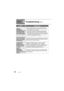 Page 9494VQT1R00
ProblemWhat to check
[ERROR 
OCCURRED.
PLEASE TURN UNIT 
OFF, THEN TURN 
ON AGAIN.] appears 
on the LCD monitor.●  The unit detected an error. To protect data, eject 
the SD card and set the mode dial to [OFF]. Power 
shuts off about 1 minute later.
●  If the same message is displayed repeatedly after 
turning power back on, the unit needs servicing. 
Disconnect the power supply and consult the dealer 
from which you purchased the unit. Do not attempt 
to repair the appliance by yourself.
The...