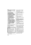 Page 116Others
116VQT1C39
Précautions à prendre 
(pour le Canada)
 Assurez-vous d’utiliser un adaptateur 
secteur de marque Panasonic (DMW-
AC5PP; en option).
 Assurez-vous d’utiliser une batterie de 
marque Panasonic (CGA-S005A).
 Si vous utilisez d’autres batteries, nous ne 
pouvons pas garantir la qualité de ce 
produit.
 N’utilisez pas d’autres câbles de 
connexion USB à l’exception de celui 
fourni.
 N’utilisez pas d’autres câbles AV à 
l’exception de celui fourni.
 Conservez la carte mémoire hors de...