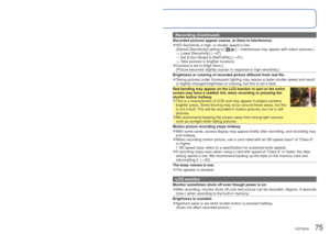 Page 7574   VQT3E45VQT3E45   75
 
Q&A 
 Troubleshooting
Try checking these items (→74 - 79) first.
If the problem persists, performing [Reset] in the [Setup] menu may reso\
lve the issue.
(Note that except for some items such as [Clock Set], all settings are \
returned to their 
values from the time of purchase.)
Battery, power
Camera does not work even if power is turned on.
 
●Battery is not inserted correctly (→11), or needs recharging.
The power cuts off during use.
 
●Battery needs recharging. 
●Camera is...