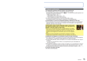 Page 7574   VQT3E47VQT3E47   75
 
Preguntas y respuestas 
 Solución de problemas
Intente comprobar primero estos elementos (
→74 - 79).
Si el problema persiste, éste puede que se resuelva realizando [Reini\
c.] en el menú 
[Conf.].
(Note que excepto para algunos elementos tales como [Ajust. reloj], tod\
os los ajustes 
vuelven a los valores que ya estaban establecidos en el momento de la co\
mpra.)
Batería, energía
La cámara no funciona a pesar de estar encendida.
 
●La batería está mal insertada ( →11) o...