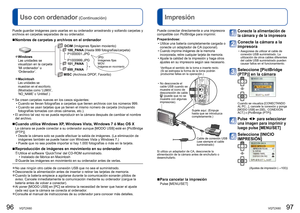 Page 4996   VQT2X60VQT2X60   97
 
Impresión
Uso con ordenador
 (Continuación)
 
●Windows
Las unidades se 
visualizan en la carpeta 
‘Mi ordenador’ u 
‘Ordenador’.
 
●MacintoshLas unidades se 
muestran en el escritorio.
(Mostradas como ‘LUMIX’, 
‘NO_NAME’ o ‘Untitled’.)
∗
 
DCIM (Imágenes fijas/en moviento)
100_PANA  (Hasta 999 fotografías/carpeta)
P1000001.JPG
  :
P1000999.JPG
101_PANA
  :
999_PANA
MISC (Archivos DPOF, Favorito)
JPG: 
Imágenes fijas
MOV: 
Imágenes en movimiento
∗   Se crean carpetas nuevas en...