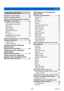 Page 3Contents
- 3 -VQT4J11
Application (Record)
Sequence of operations ...................... 45
About recording modes
 ...................... 48
Taking pictures with automatic settings  
[Intelligent Auto] Mode ........................ 49Automatic Scene Detection ......................... 49
Defocusing the background ........................ 50
About flash
 
.................................................. 52
[Color Mode] ...

............................................. 53
[Motion Deblur]...