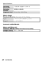 Page 2828   VQT4H90 (ENG)
Specifications
Operating 
temperature0 °C to 40 °C (32 °F to 104 °F)
Operating 
humidity 10%RH to 80%RH
Language select [ENGLISH] / [ESPAÑOL]
Battery charger
(Panasonic DE-A81B):  Information for 
Your Safety
Input~ 110 V to 240 V, 50/60 Hz, 0.2 A
Output
 4.2 V, 0.65 A
Equipment mobility: Movable
Battery pack (lithium-ion)
(Panasonic DMW-BCJ13PP):  Information for Your Safety
Voltage / capacity3.6 V / 1250 mAh  