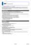 Page 117- 117 -VQT4V99
Q&A  Troubleshooting
Try checking these items (→117 - 122) first.
If the problem persists, performing [Reset] in the [Setup] menu may resolve the issue. 
(Note that except for some items such as [Clock Set], all settings are returned to their 
values at the time of purchase.)
Battery, power
The camera turns off immediately even with full battery power.
The remaining battery power is low even if new batteries are inserted.
 ●The batteries are expended.  ●Depending on the battery brand and...