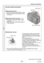 Page 27- 27 -VQT4V99
Sequence of operations
3
Aim the camera and shoot
 ■Taking still pictures
 Press the shutter button halfway to focus  Press and hold the shutter button to take 
the picture
 ■Recording motion pictures (→35)
  Press the motion picture button to start 
recording
  Press the motion picture button again to 
finish recording
Shutter button
Microphone
Motion picture button
 ■Holding the camera
Flash (→55)
AF Assist Lamp
 • To avoid camera shake, hold it with both  hands keeping your arms close to...