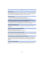 Page 122- 122 -
Others
•When the brightness changes due to zoom or camera movement, etc., the lens may click and the 
picture on the screen may drastically change. However, the picture is not affected. The sound is 
caused by the automatic adjustment of the aperture. This is not a malfunction.
•If you do not use the camera for a long time, the clock may be reset.
>[Please set the clock] message will be displayed; please reset the clock.  (P22)
•It is possible that the subject may be warped slightly, or the...