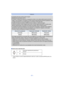 Page 61- 61 -
Grabación
•La posición del zoom se fija en Gran angular.•[Estabilizador] está fijado a [OFF].•El enfoque, el balance de blancos y la exposición se fijan en los valores óptimos para la primera 
imagen. Como resultado, si el enfoque o el brillo cambia sustancialmente durante la grabación, toda 
la imagen panorámica no se puede grabar en el enfoque o brillo adecuado.
•El balance de blancos está fijo en [AWB] mientras se aplica un efecto de imagen.
•Cuando se combinan varias imágenes para crear una...