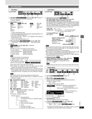 Page 1919
RQT6263
Advanced operations
aA-B Repeat [RAM] [DVD-A] \DVD-V\ [VCD] [CD] [WMA] [MP3] (➡ page 17)
[ENTER]  (start point) ➡ [ENTER]  (finish point)
To cancel: [ENTER]
bRepeat Mode (➡ page 17)
[RAM] [DVD-A] [WMA] [MP3][DVD-V][VCD] [CD]
Program
§1Track§1Chapter§1Track§1
Disc§2Disc§2§5Title§2Disc§2
Sequential§3Sequential§3Off Sequential§3
Off Off Off
Scene§4
Playlist§4
§1
“1 Step” during program play.§2“All” during program and random play when Sequential Mode is off.§3 Only when Sequential Mode is...