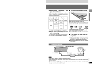 Page 1111
RQT6450
Getting Started
10
RQT6450
Getting Started
∫To confirm the battery charge
Power supply
DC IN 9V
1
2
3
Household AC outlet
(AC 120 V, 60 Hz)
%DC IN 9 V
The unit is in the standby condition (the [Í]
indicator lights) when the AC power supply
cord is connected. The primary circuit is 
always “live” as long as the AC adaptor is
connected to an electrical outlet.
≥The illustrations show connection for the in-
cluded rechargeable battery pack (CGR-H603).
Connect the optional rechargeable battery...