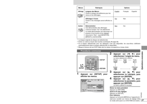 Page 6827
RQT6450
Opérations avancées 
26
RQT6450
Opérations avancées 
§1La langue originale du disque est sélectionnée.§2Entrer un code au moyen des touches numériques (➡page 38).§3Si la langue sélectionnée pour les dialogues n’est pas disponible, les sous-titres s’affichent 
automatiquement dans la langue sélectionnée (si disponible).
§4Bloque la lecture de tout DVD-Vidéo dont la classe correspond au niveau choisi.
Procédures communes
Menus
Affichage
Autres
Rubriques
Langues des Menus
Choisir la langue de...