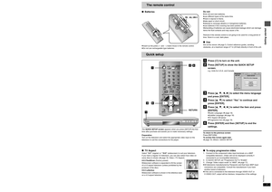 Page 7Getting startedRQT6933
6
Disc information
∫Discs that can be played§DVD-S31 is not compatible with WMA or JPEG.
Use discs with the above logos and that conform to specifications. The unit cannot play other discs correctly. Do not use irregularly shaped discs (e.g. 
heart-shaped), as these can damage the unit.
It may not be possible to play CD-R, CD-RW, DVD-R and DVD-RAM in all cases due to the type of disc or condition of the recording.∫Discs that cannot be playedDVD-Audio, DVD-ROM, CD-ROM, CDV, CD-G,...