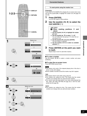 Page 3737
RQT6035
Advanced operations
2
3 1
A
ENTER
ENTER
1 ✱✱✱✱
1–101✱✱✱✱✱✱✱✱✱
1✱✱✱✱
1–101✱✱✱✱✱✱✱✱✱
1–101✱✱✱✱✱✱✱✱✱
ENTER
ENTER
ENTER
ENTER
ENTER
11–20✱✱✱✱✱✱✱✱✱✱
1–101234567890
ENTER
TV
CH
TV/AV
PROG / CHECK
TOP WINDOWFRAME
SKIP
STOP
VCR Plus +
REC
TIME SLIP CM SKIP
V. S . S .
ACTION
AUDIOADD/DLT
REC MODECANCELINPUT
SELECT
LAST
MARKER
MARKER
WRITE
CHDVD
123
456
789
0
PAUSE PLAY
SLOW/SEARCH
S TAT U S
RETURN
VOLPOWER
POWER
OPEN/CLOSETCERIDROTAGIVANTOPMENUMENU
DISPLAYTSILYALP
 100
ENTER
TV DV D
RETURN
CANCEL...