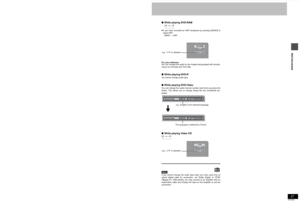 Page 2726RQT6559Advanced play
Changing audio
!?
[RAM] [DVD-R] [DVD-V] [VCD]
You can change the audio being received or played.
During reception or playPress [AUDIO].How the type changes depends on when you press the button.
∫While receiving Multi-channel Television Sound
Stereo (MTS) Stereo > SAP > Mono
   ^--------------------------------}
Depending on the type of television broadcast and sound selected,
received and recorded sound is as follows:§1Select “Mono” if reception is poor during a stereo...