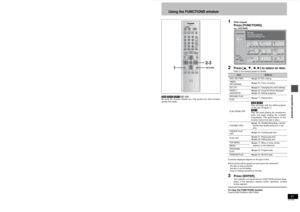 Page 4140RQT6559Editing
Creating play lists
[RAM]
Specify start and end points to create scenes, then specify the order
they are played. These scenes are not recorded separately so this
doesn’t use much capacity. 
1
While stoppedPress [PLAY LIST].
2
Press [3, 4] to select “– – – –/– –” and
press [ENTER].
3
Press [ENTER] at the start point.
4
Press [ENTER] at the end point.To specify another scene
Select “Next” and press [ENTER], then repeat steps 3 and 4.
5
Press [3, 4] to select “Exit” and
press [ENTER].The...