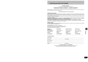 Page 65Reference64RQT6559
Limited Warranty (ONLY FOR U.S.A.)
Panasonic Consumer Electronics Company,
Division of Matsushita Electric Corporation of America
One Panasonic Way Secaucus, New Jersey 07094Panasonic Sales Company, Division of Matsushita Electric 
of Puerto Rico, Inc.
Ave. 65 de Infantería, Km. 9.5
San Gabriel Industrial Park, Carolina, Puerto Rico 00985
Panasonic DVD Player/Recorder
Limited Warranty
Limited Warranty Coverage
If your product does not work properly because of a defect in materials or...